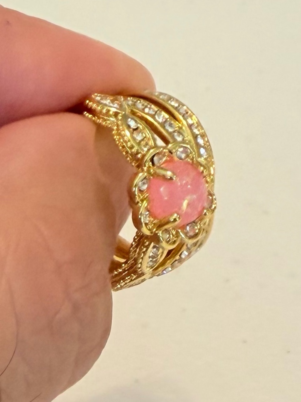 Gold Opal Floral Halo Pink Ring. - Picture 4 of 6
